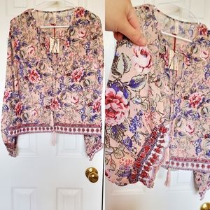 RAGA - Revolve - Victoria Tassel Floral Peach Blouse